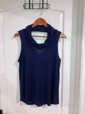 Navy Blue Cowl Neck & Back Cut Out Tank Top Gibson - size M?